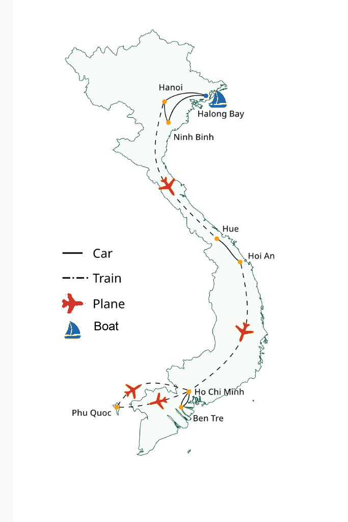 Vietnam Luxury Grand Discovery route map
