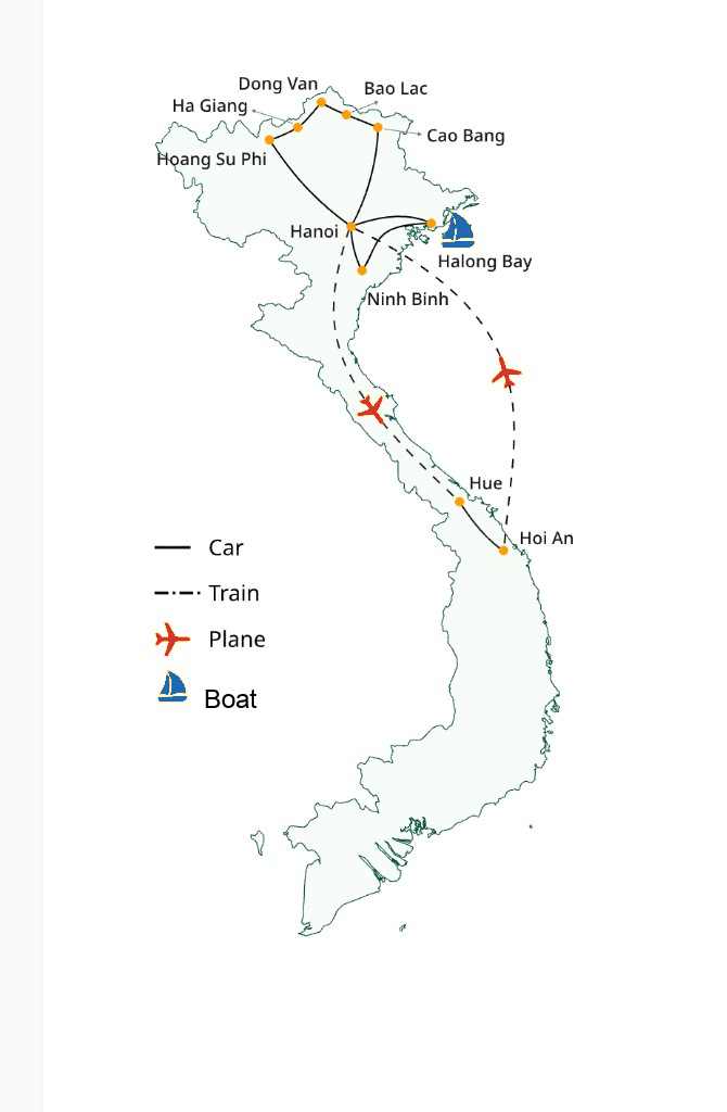 Vietnam northern tribes and central heritage route map